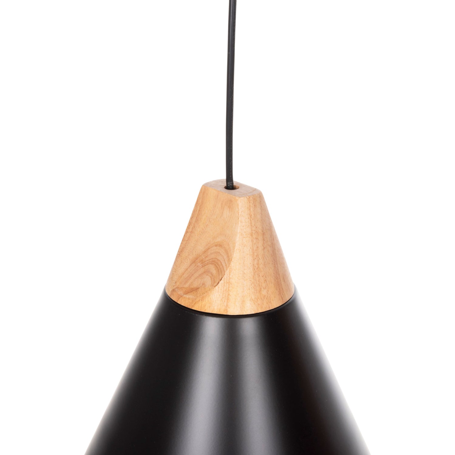 CEILING PENDANT LUMINAIRE HM4148 BLACK METAL CAP-WOOD DETAIL Φ22x115Hcm.
