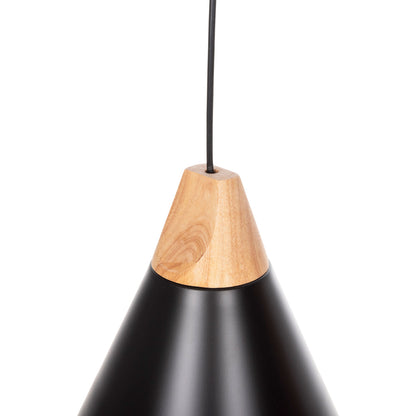CEILING PENDANT LUMINAIRE HM4148 BLACK METAL CAP-WOOD DETAIL Φ22x115Hcm.