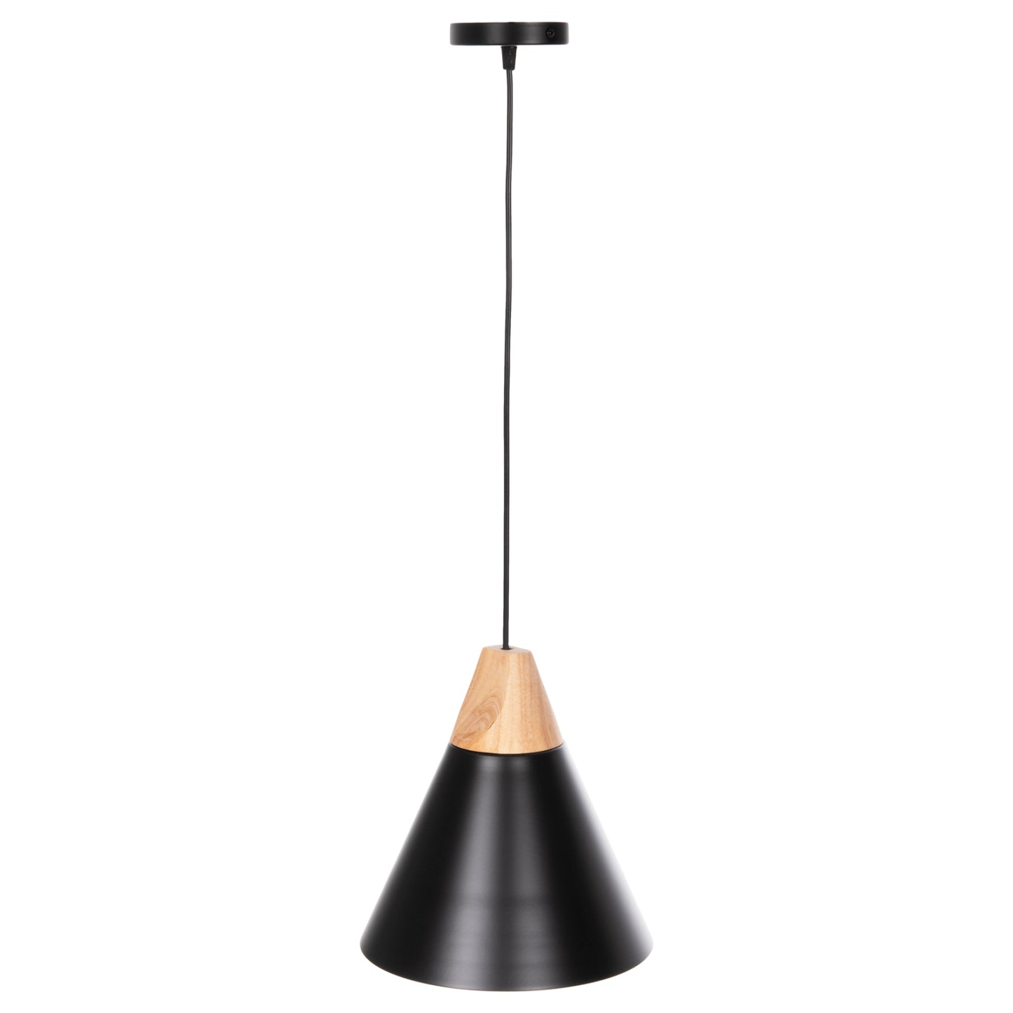 CEILING PENDANT LUMINAIRE HM4148 BLACK METAL CAP-WOOD DETAIL Φ22x115Hcm.