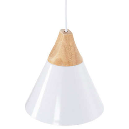 CEILING PENDANT LUMINAIRE HM4149 WHITE METAL CAP-WOOD DETAIL Φ22x115Hcm.
