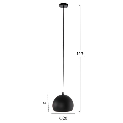 CEILING PENDANT LUMINAIRE HM4154 BLACK ALUMINUM SPHERICAL CAP Φ20x113Hcm.