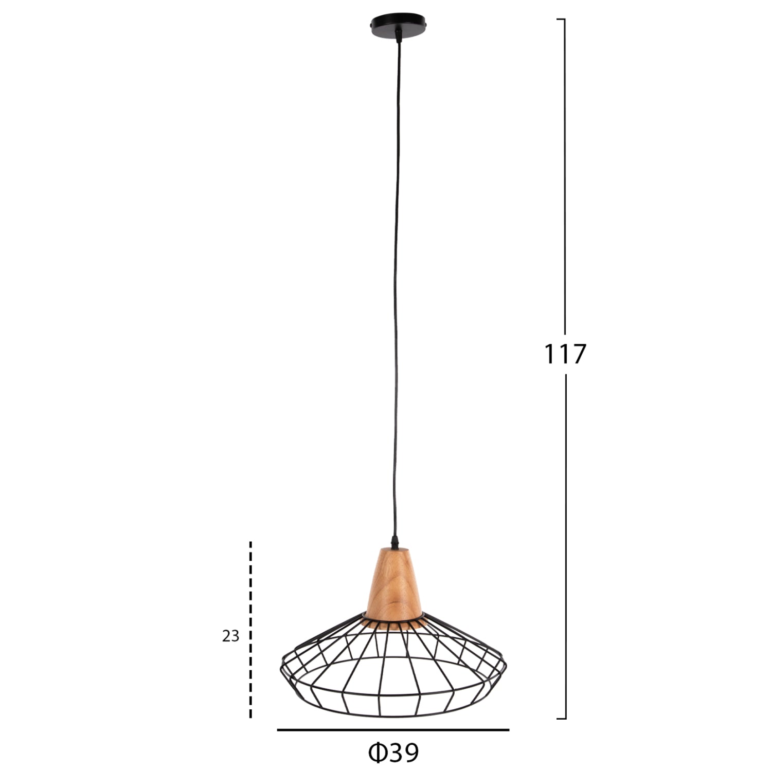 CEILING PENDANT LAMP HM4160 BLACK METAL-WOOD Φ39x117Hcm.