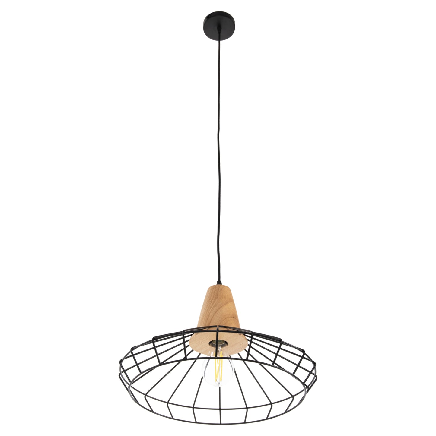 CEILING PENDANT LAMP HM4160 BLACK METAL-WOOD Φ39x117Hcm.