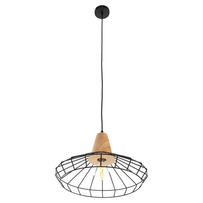 CEILING PENDANT LAMP HM4160 BLACK METAL-WOOD Φ39x117Hcm.