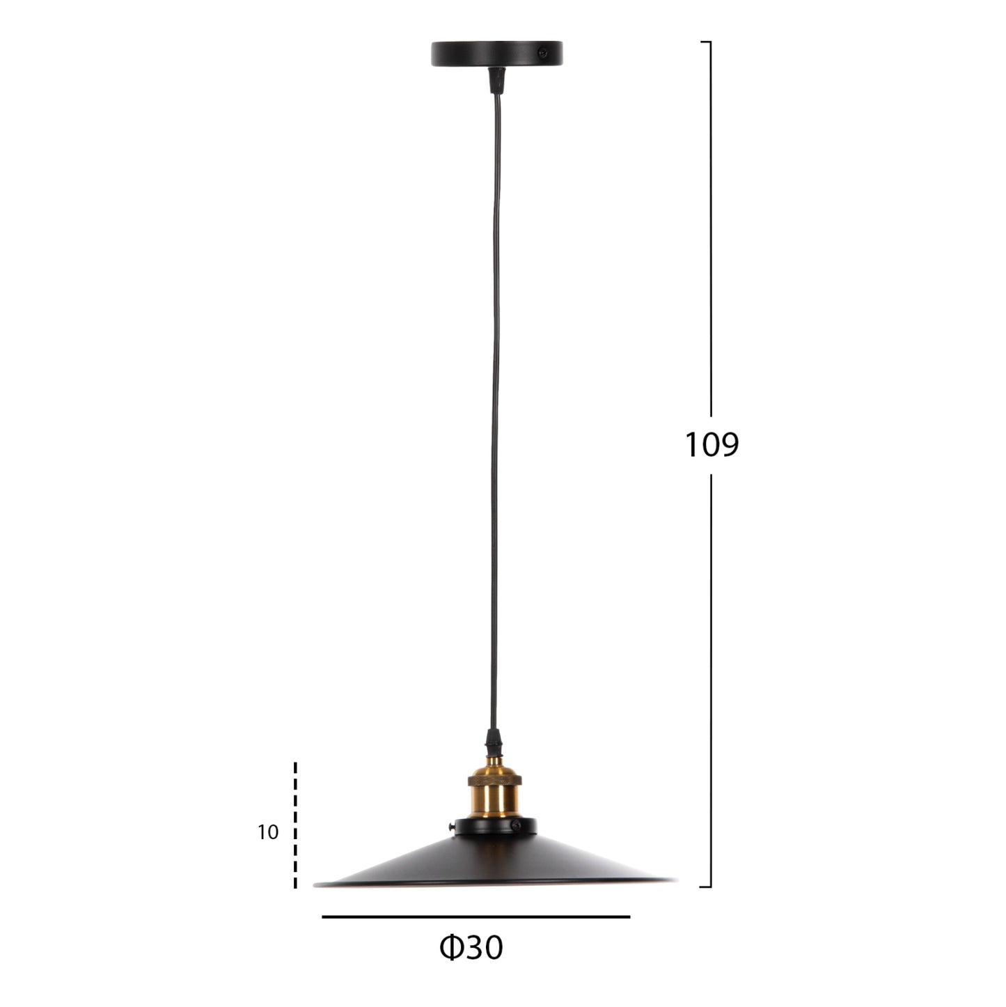 CEILING PENDANT LAMP HM4162 BLACK METAL-GOLD DETAIL ON TOP Φ30x109Hcm.