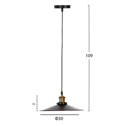 CEILING PENDANT LAMP HM4162 BLACK METAL-GOLD DETAIL ON TOP Φ30x109Hcm.