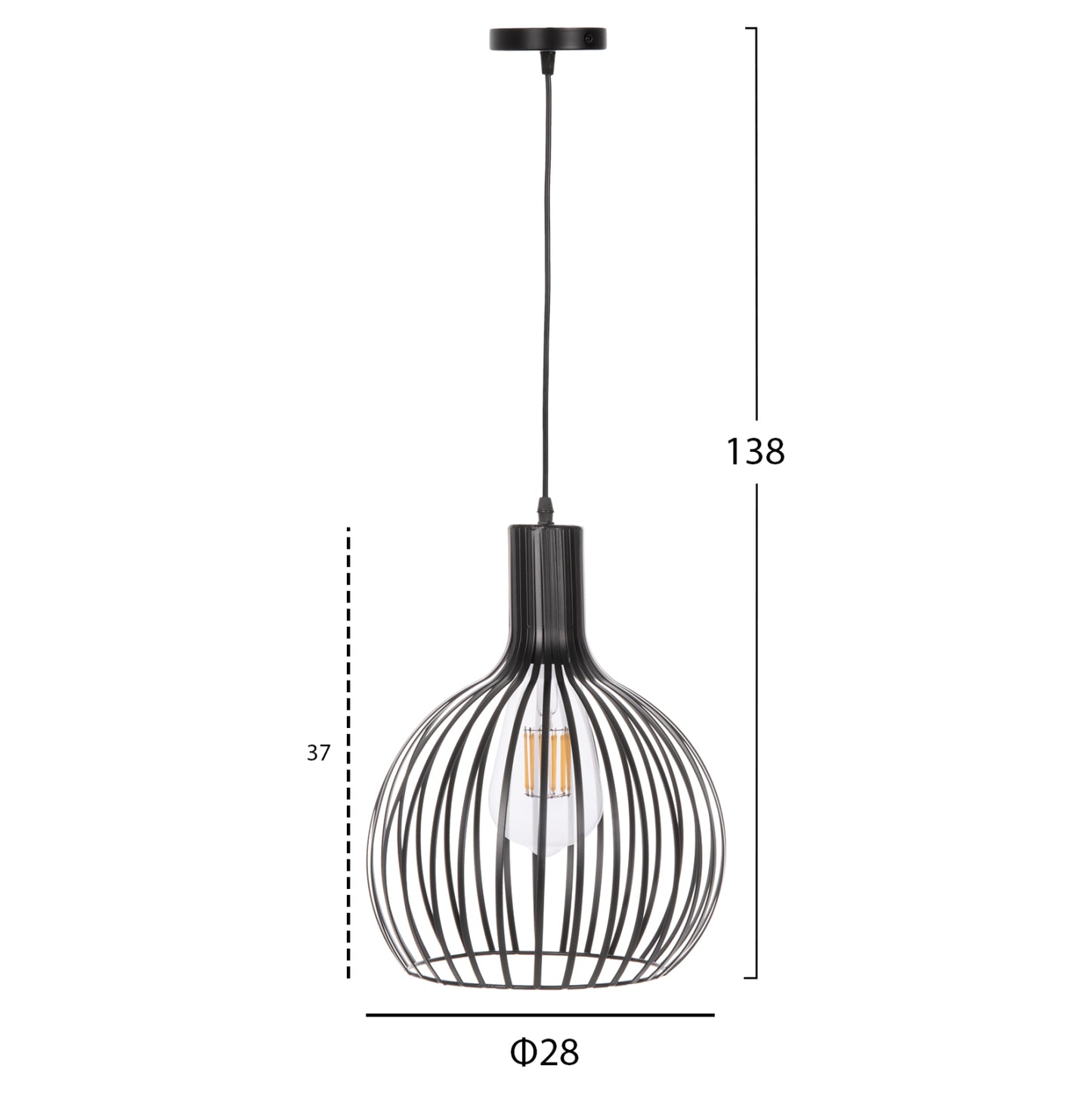CEILING PENDANT LAMP HM4164 BLACK METAL CAP Φ28x138Hcm.
