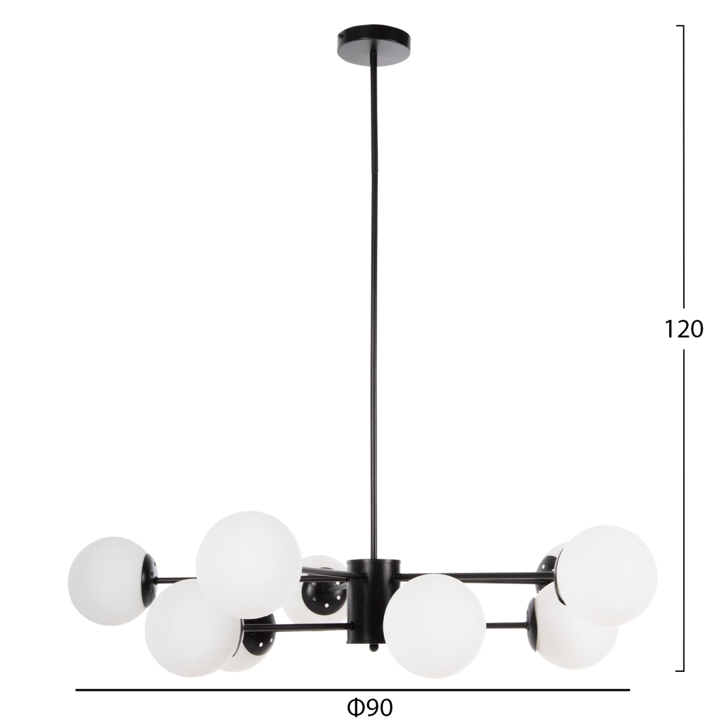 CEILING PENDANT MULTI-LIGHT HM4170 BLACK METAL WHITE GLASS Φ90x97,5Hcm.