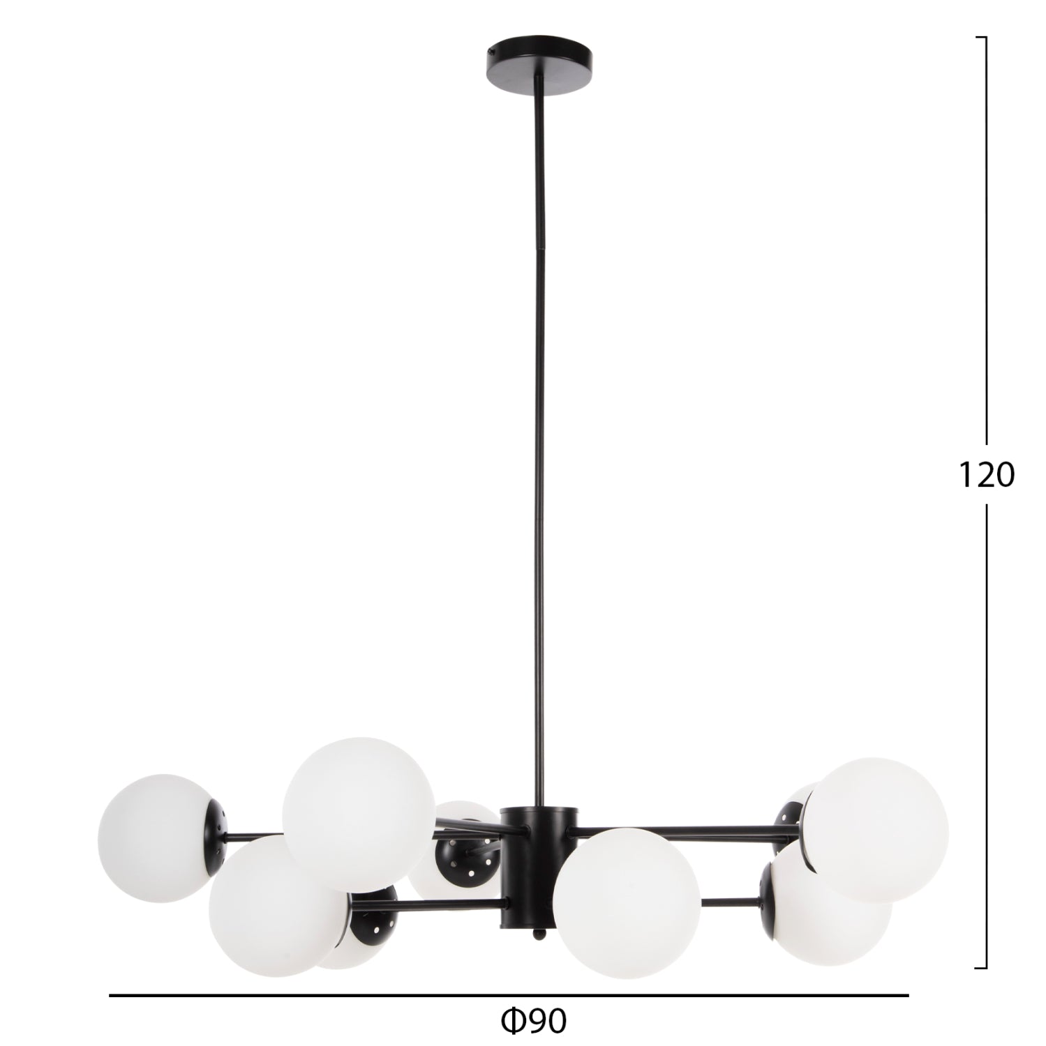 CEILING PENDANT MULTI-LIGHT HM4170 BLACK METAL WHITE GLASS Φ90x97,5Hcm.