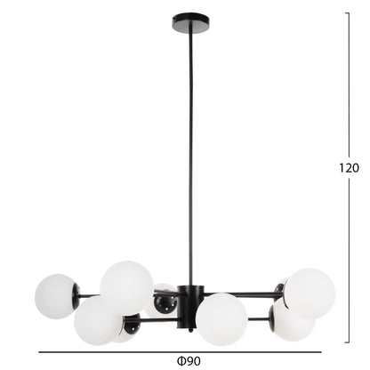 CEILING PENDANT MULTI-LIGHT HM4170 BLACK METAL WHITE GLASS Φ90x97,5Hcm.