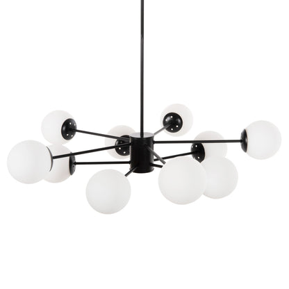 CEILING PENDANT MULTI-LIGHT HM4170 BLACK METAL WHITE GLASS Φ90x97,5Hcm.