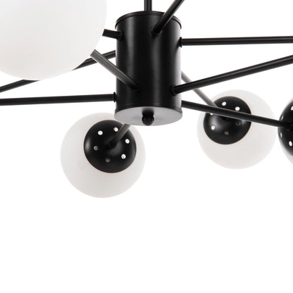 CEILING PENDANT MULTI-LIGHT HM4170 BLACK METAL WHITE GLASS Φ90x97,5Hcm.