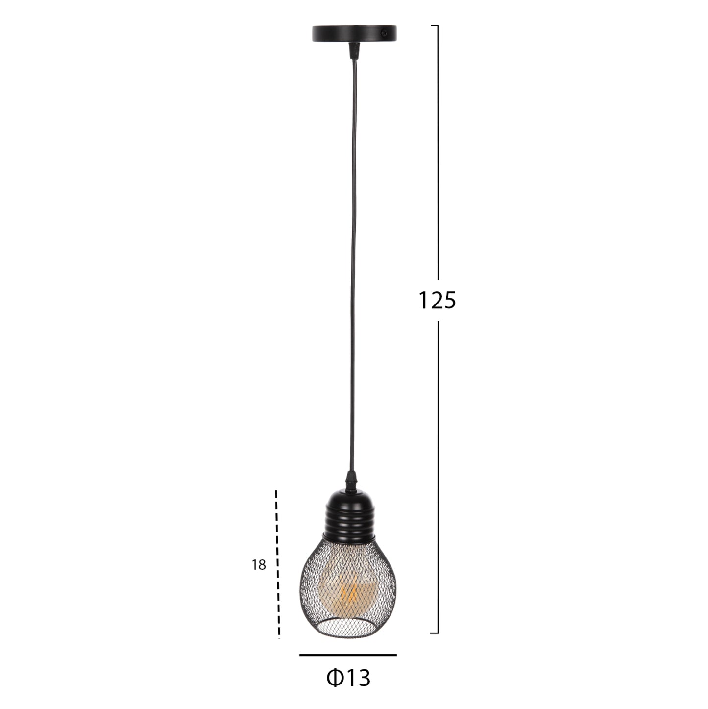 CEILING PENDANT LAMP HM4171 BLACK METAL MESH CAP Φ13x125Hcm.
