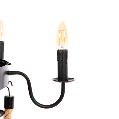 CEILING PENDANT FIXTURE HM4177 6-LIGHT WITH ROPE AND BLACK METAL 74x74x123Hcm.