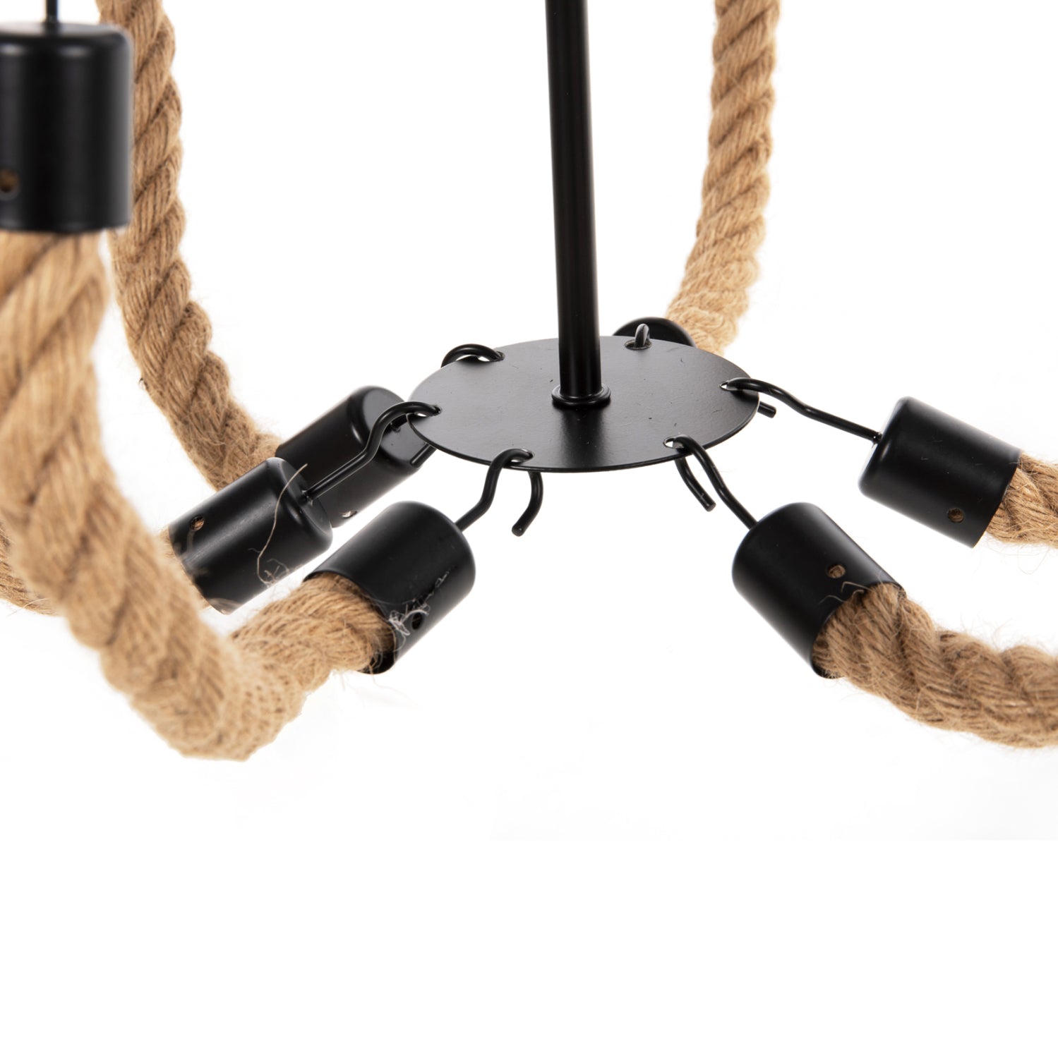 CEILING PENDANT FIXTURE HM4177 6-LIGHT WITH ROPE AND BLACK METAL 74x74x123Hcm.