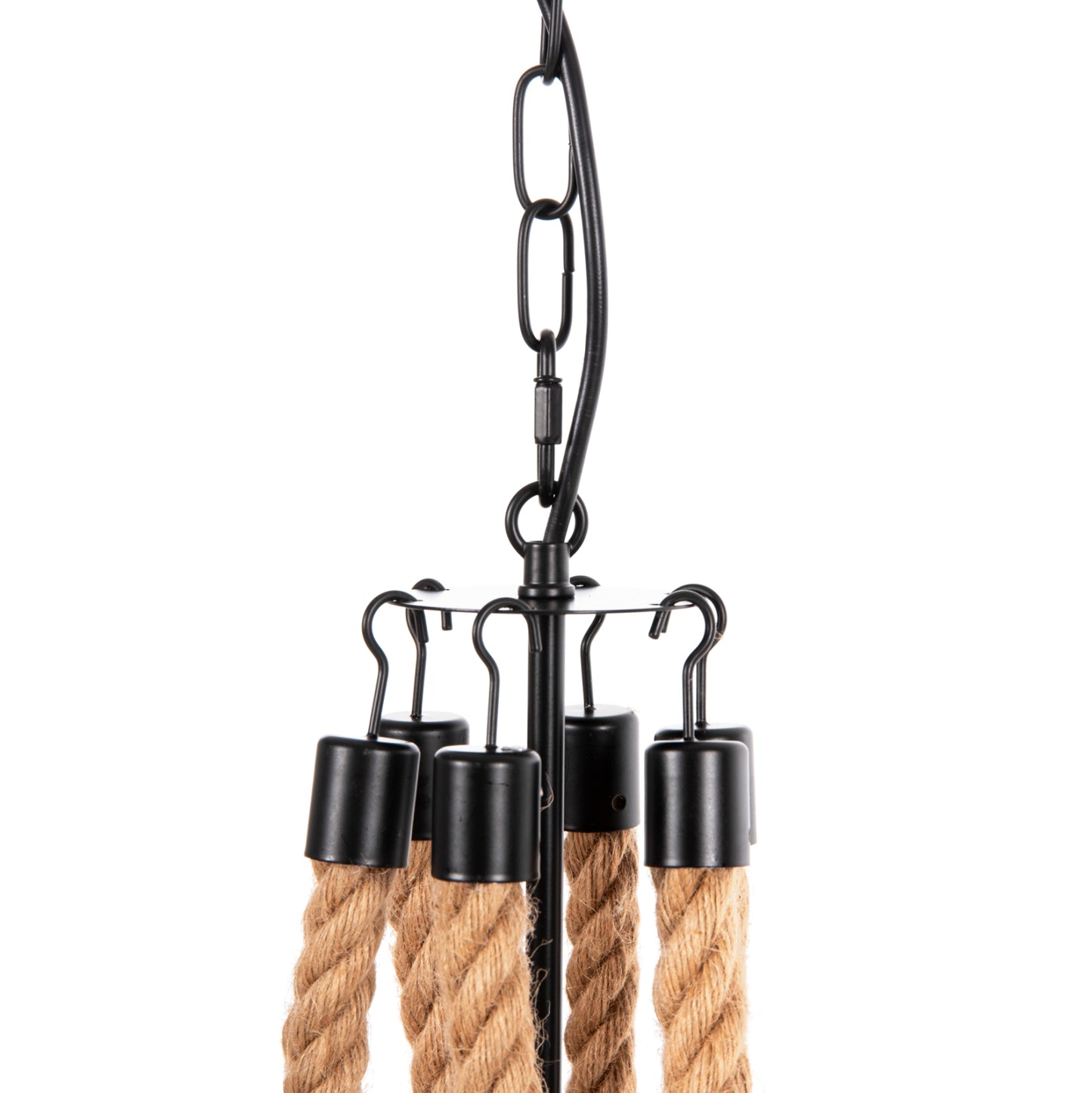 CEILING PENDANT FIXTURE HM4177 6-LIGHT WITH ROPE AND BLACK METAL 74x74x123Hcm.