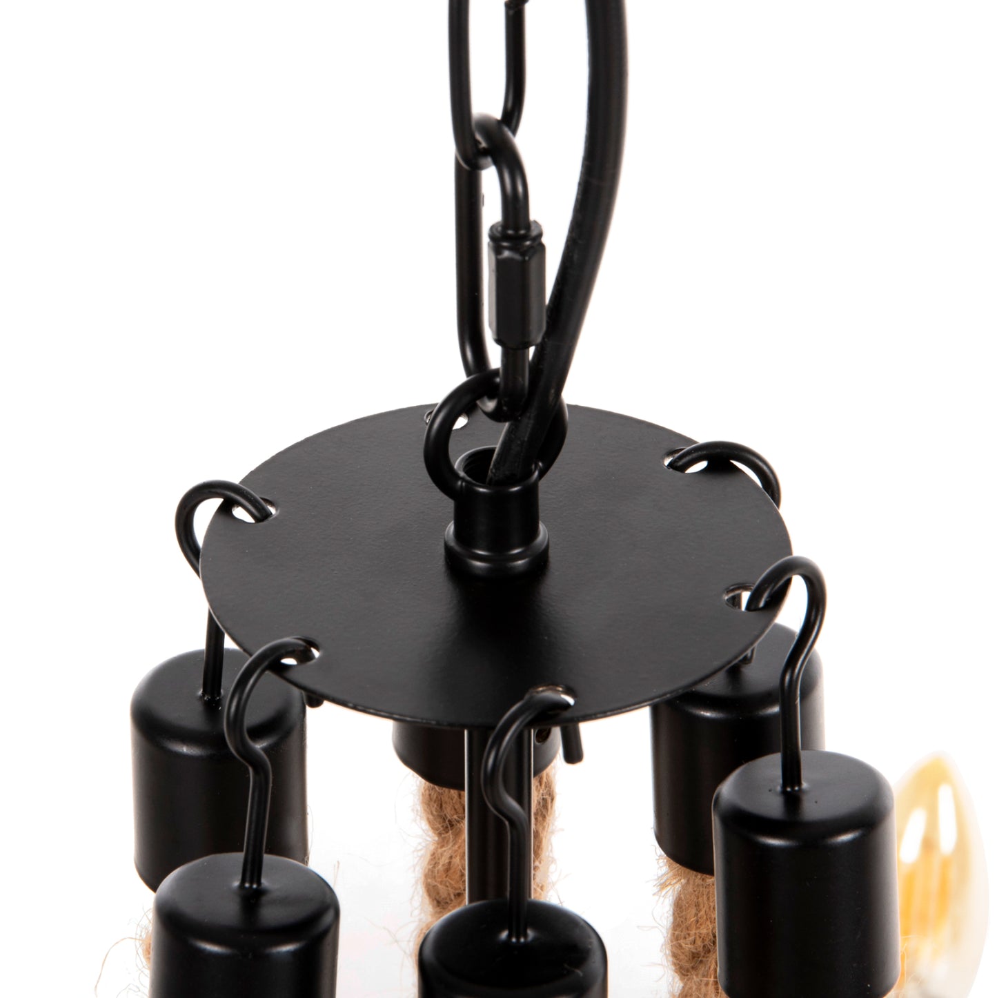 CEILING PENDANT FIXTURE HM4177 6-LIGHT WITH ROPE AND BLACK METAL 74x74x123Hcm.