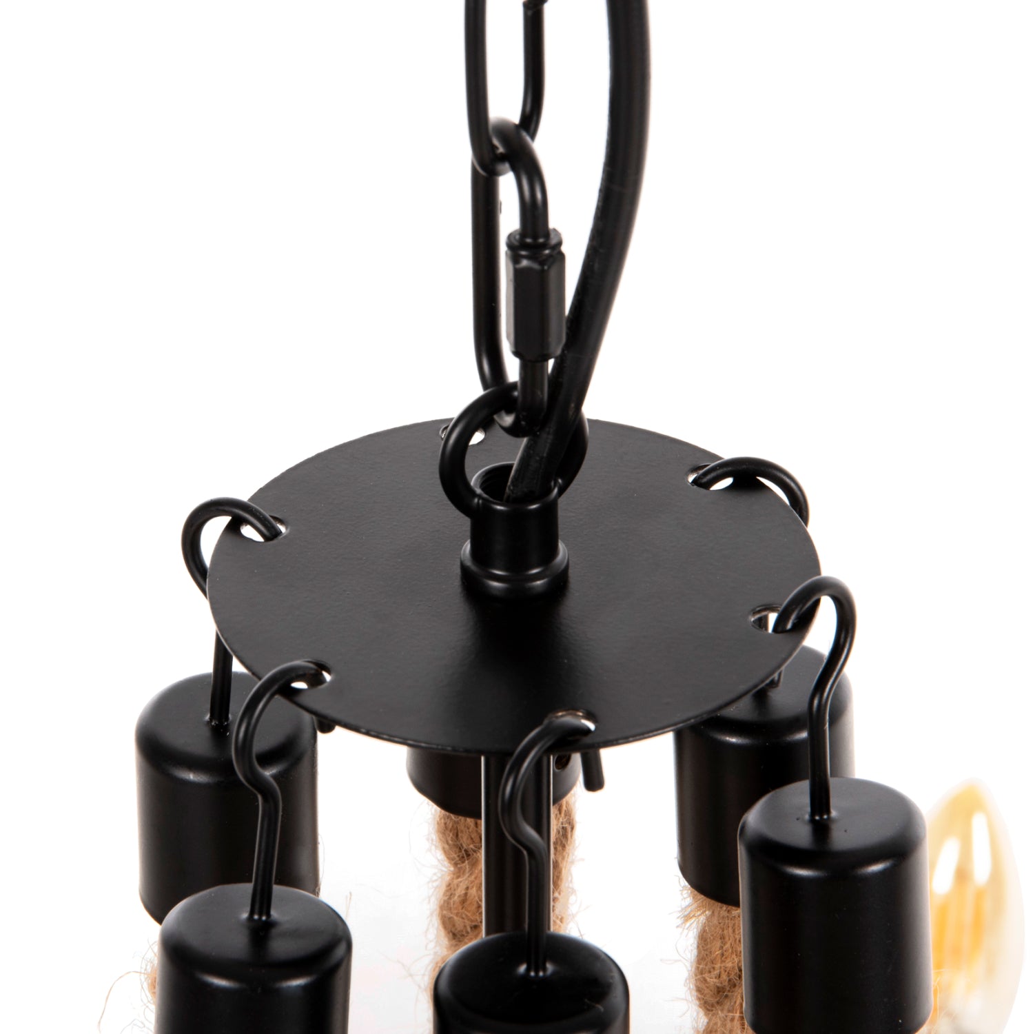 CEILING PENDANT FIXTURE HM4177 6-LIGHT WITH ROPE AND BLACK METAL 74x74x123Hcm.