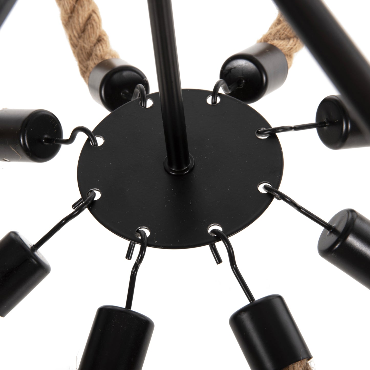 CEILING PENDANT 8-LIGHT HM4178 ROPE AND BLACK METAL 84x84x121Hcm.
