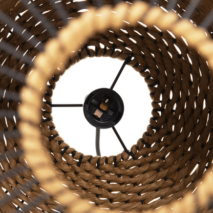 CEILING PENDANT LAMP HM4340 SAND BEIGE PAPER ROPE-BLACK METAL FRAME Φ26x40-120Hcm.