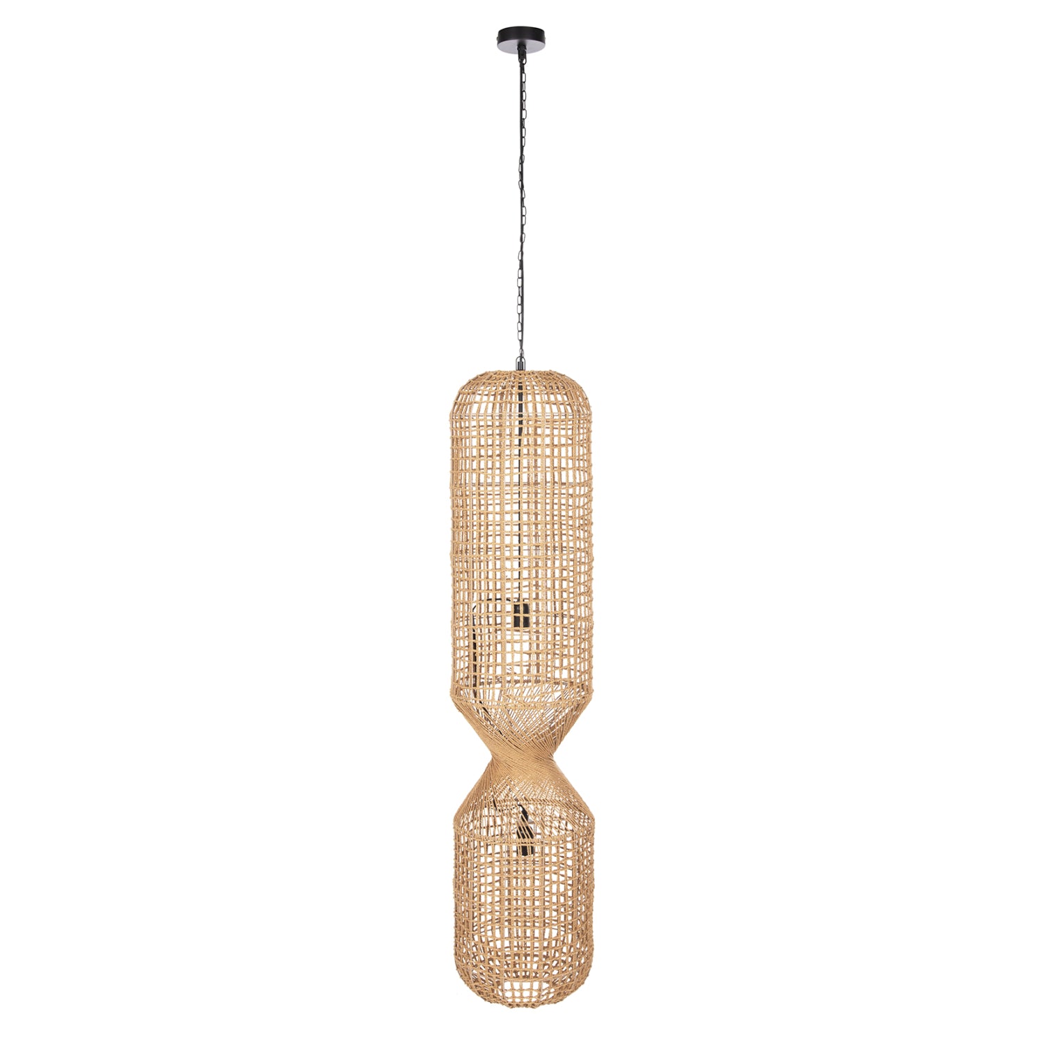 CEILING PENDANT LAMP HM4345 CYLINDRICAL-PAPER ROPE ΙΝ SAND BEIGE-2 BULBS Φ30,5x132Hcm.