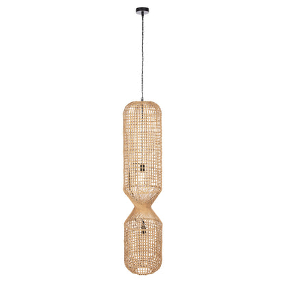 CEILING PENDANT LAMP HM4345 CYLINDRICAL-PAPER ROPE ΙΝ SAND BEIGE-2 BULBS Φ30,5x132Hcm.