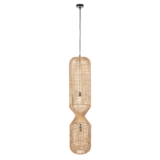 CEILING PENDANT LAMP HM4345 CYLINDRICAL-PAPER ROPE ΙΝ SAND BEIGE-2 BULBS Φ30,5x132Hcm.