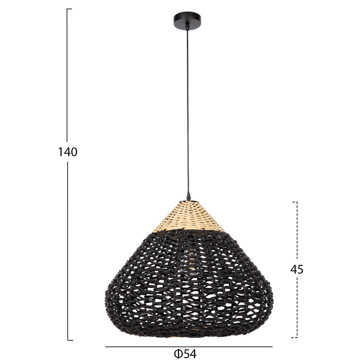CEILING PENDANT LAMP HM4346 PAPER ROPE ΙΝ BEIGE AND BLACK Φ55,5x44Hcm.
