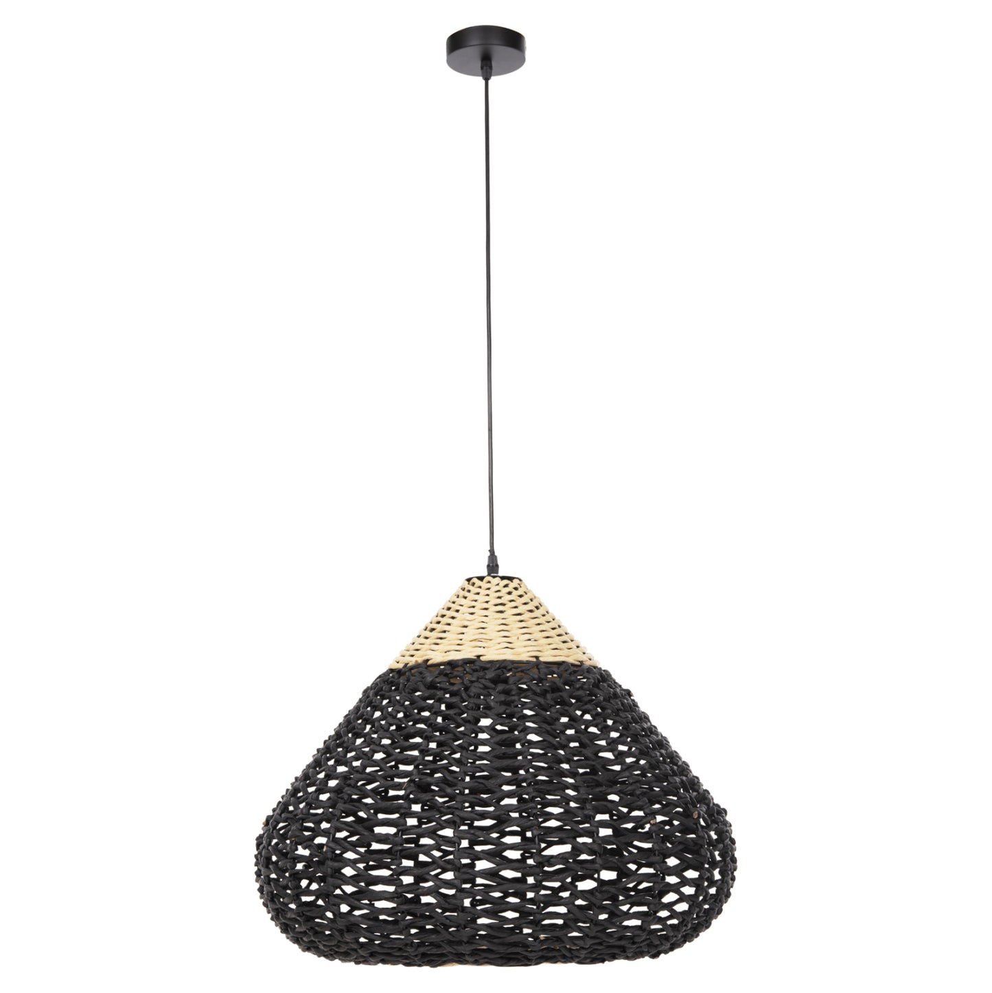 CEILING PENDANT LAMP HM4346 PAPER ROPE ΙΝ BEIGE AND BLACK Φ55,5x44Hcm.
