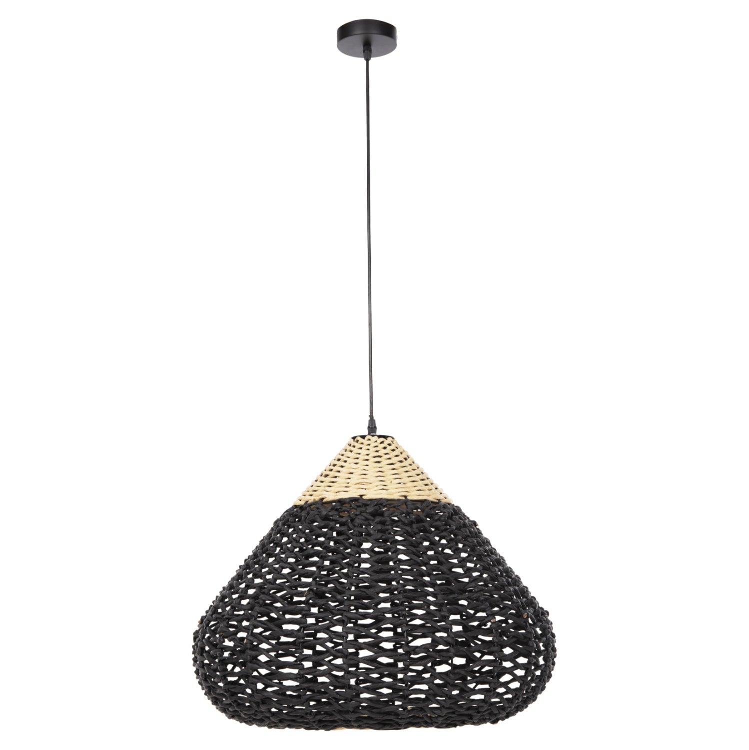 CEILING PENDANT LAMP HM4346 PAPER ROPE ΙΝ BEIGE AND BLACK Φ55,5x44Hcm.