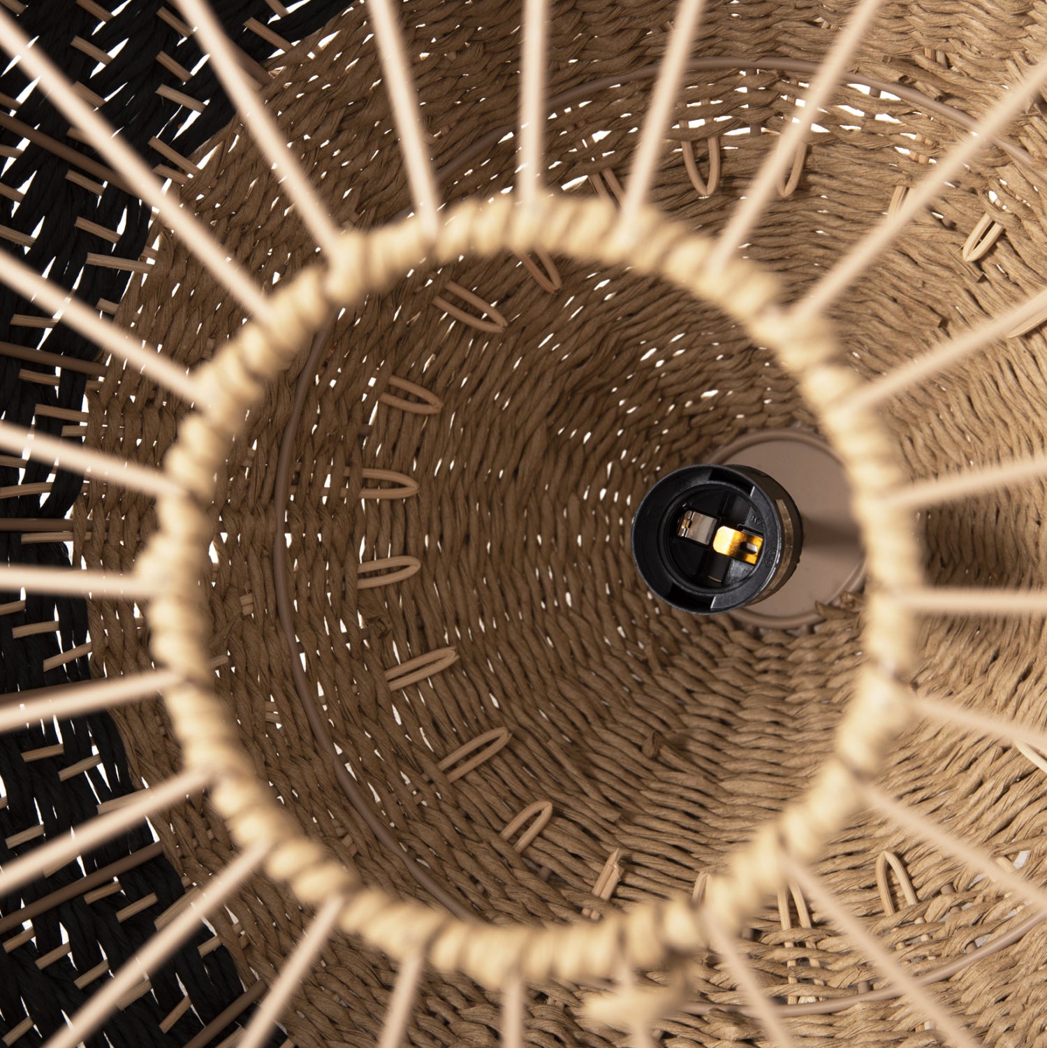 CEILING PENDANT LAMP HM4354 NATURAL RATTAN-PAPER ROPE-NATURAL&BLACK COLOR Φ54x42-145Hcm.