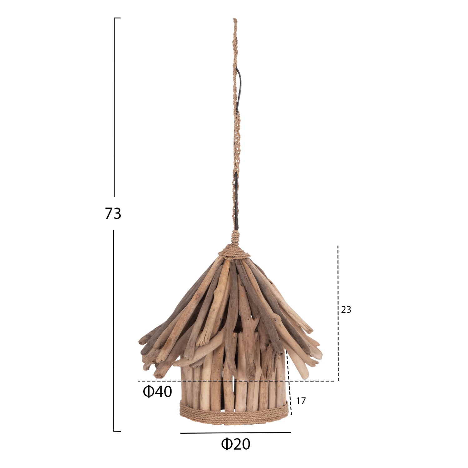 CEILING PENDANT LAMP TREIT HM4874 DRIFTWOOD IN NATURAL Φ40x73Hcm.[1xΕ27]