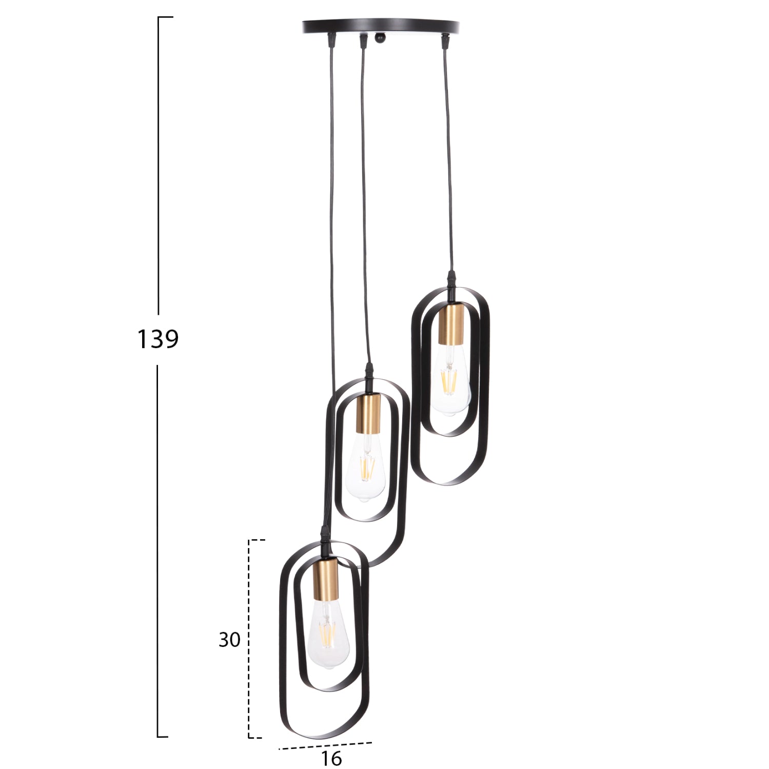 CEILING PENDANT LAMP BIUT HM7528.11 BLACK METAL-GOLD SOCKET Φ23x139Hcm.