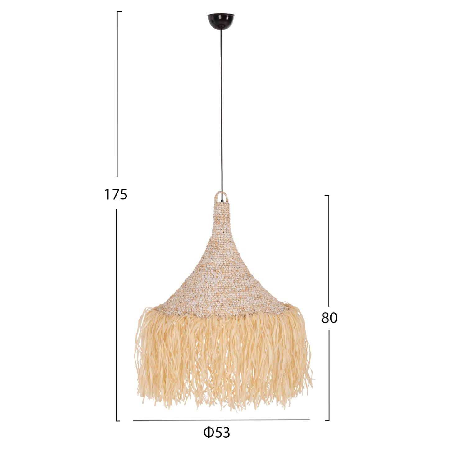 CEILING PENDANT LAMP HM7816 PALM LEAF FIBER FRINGES IN NATURAL COLOR Φ53x45Hcm