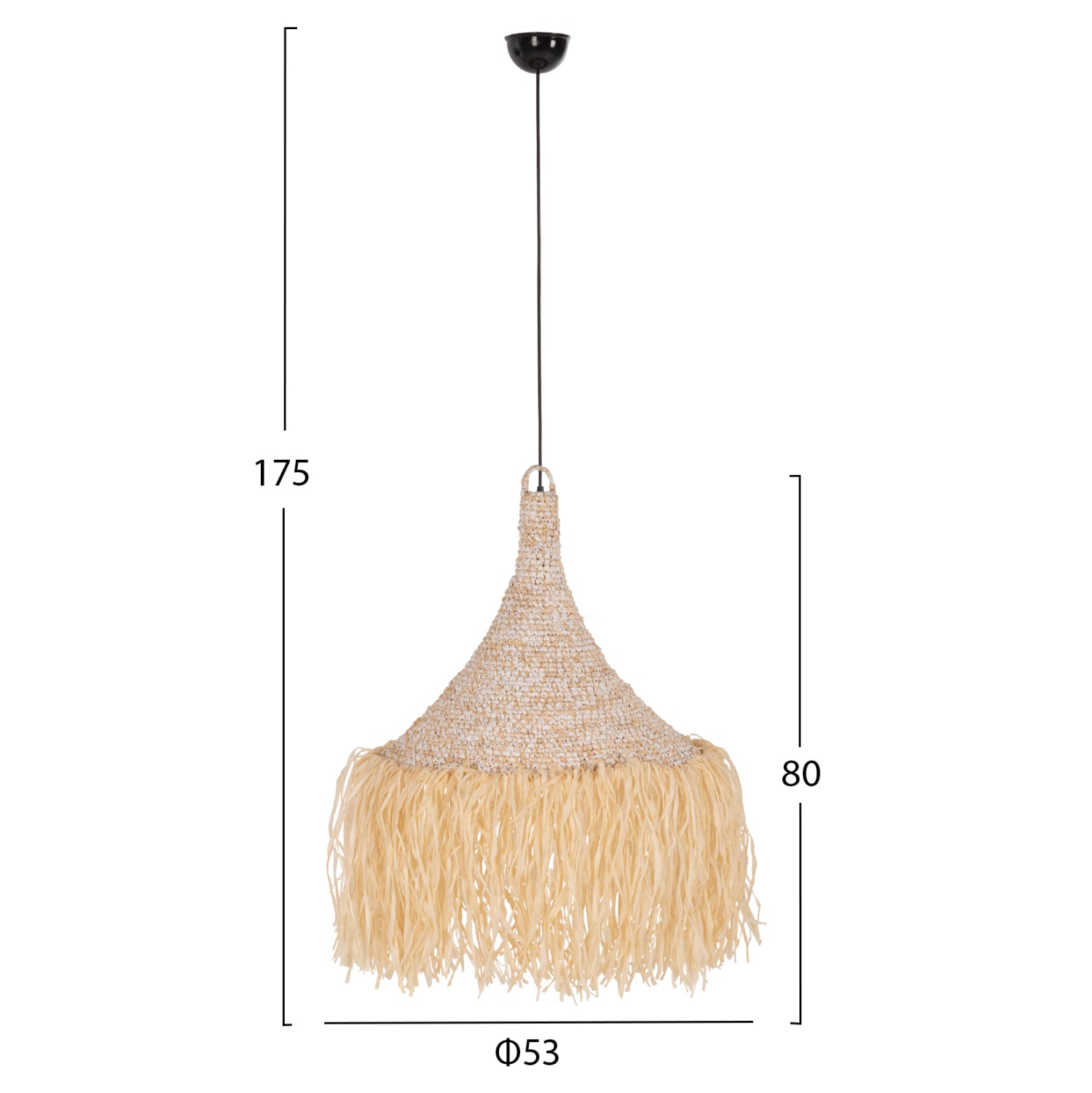 CEILING PENDANT LAMP HM7816 PALM LEAF FIBER FRINGES IN NATURAL COLOR Φ53x45Hcm