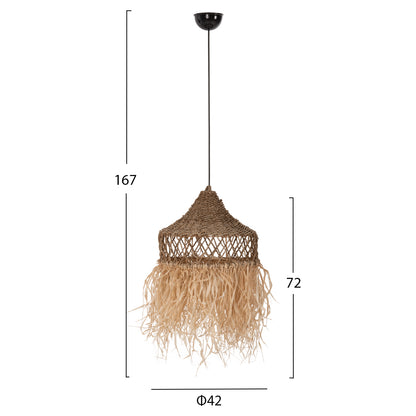 CEILING PENDANT LAMP HM7819 PALM LEAF FIBERS AND SEAGRASS FRINGES IN NATURAL Φ42x34Hcm.