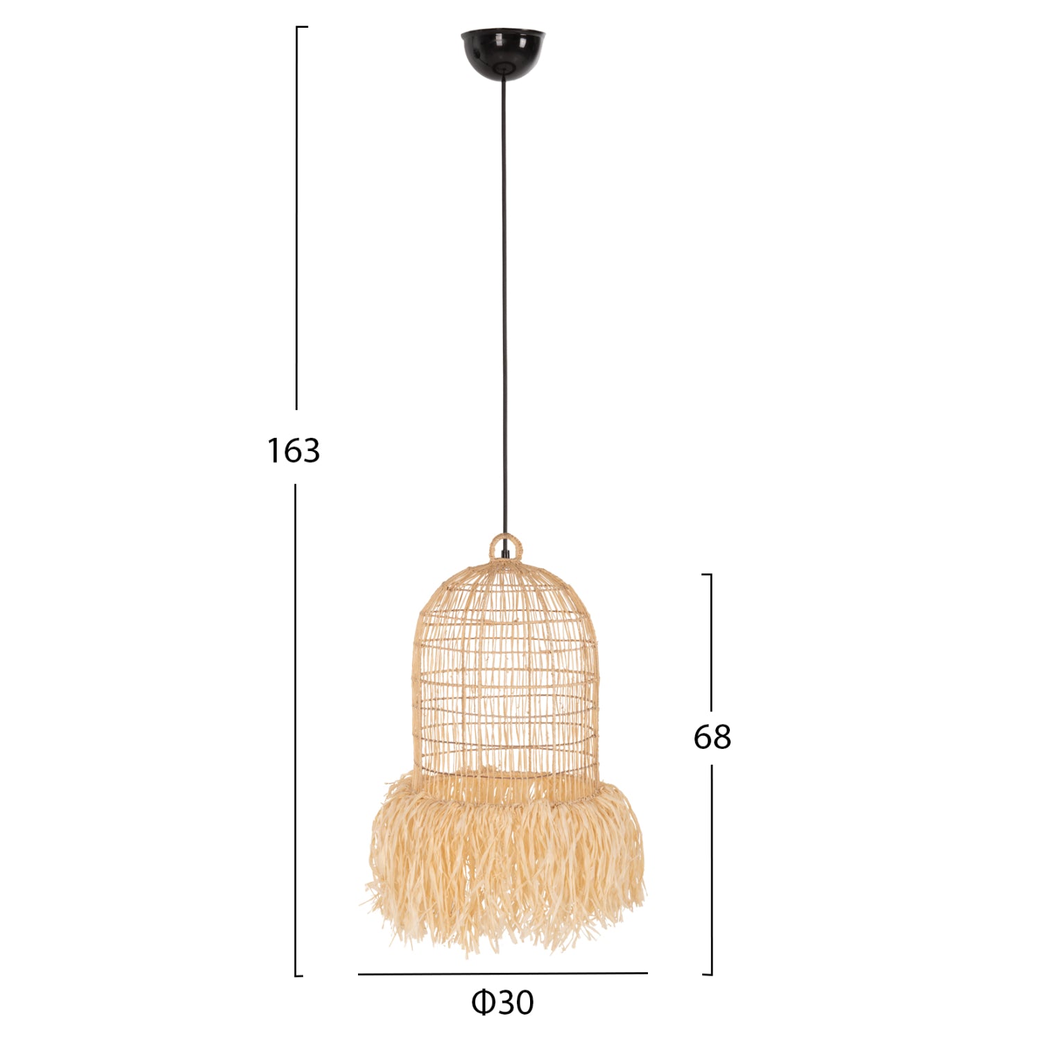CEILING PENDANT LAMP HM7891 PALM LEAF FIBERS IN NATURAL COLOR Φ30x163Hcm.
