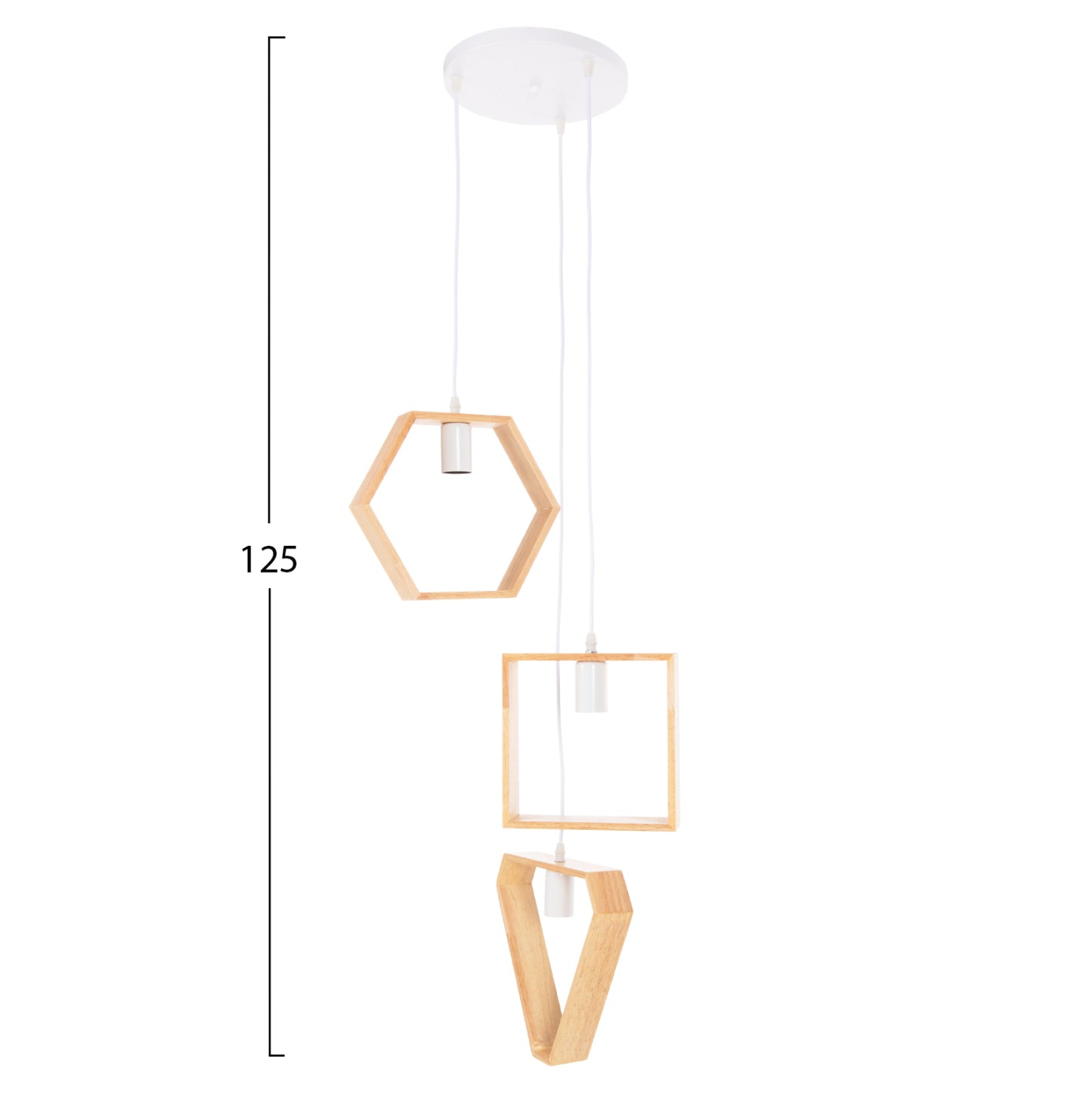 CEILING PENDANT LUMINAIRE HM4072 3-LIGHT WOODEN GEOMETRICAL SHAPES