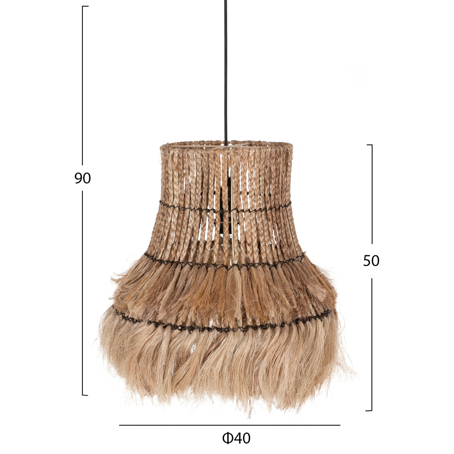 CEILING PENDANT OBLONG CYLINDRICAL CAP ABACA FIBERS IN NATURAL COLOR 40x40x50Hcm.HM7770