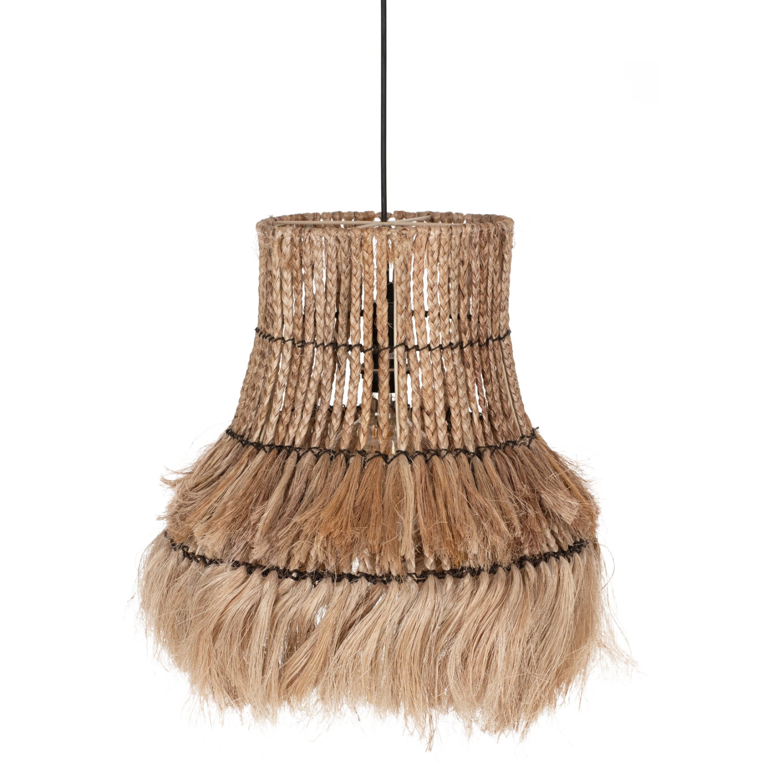 CEILING PENDANT OBLONG CYLINDRICAL CAP ABACA FIBERS IN NATURAL COLOR 40x40x50Hcm.HM7770