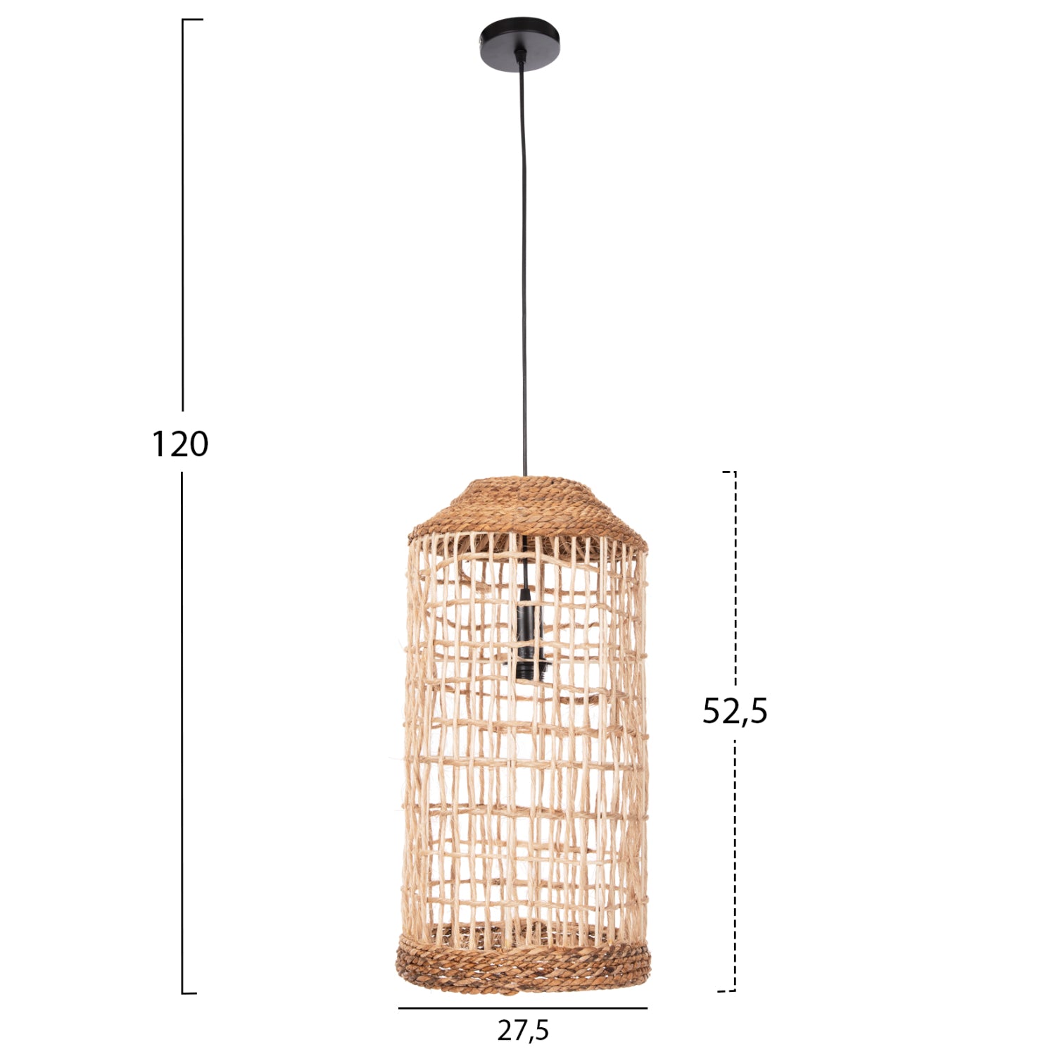 CEILING PENDANT OBLONG CYLINDRICAL CAGE CAP ABACA FIBERS IN NATURAL Φ27,5x52,5Hcm.HM7767