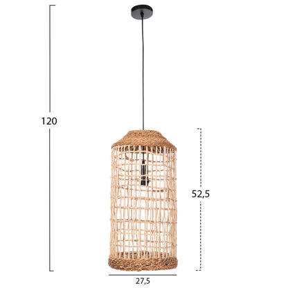 CEILING PENDANT OBLONG CYLINDRICAL CAGE CAP ABACA FIBERS IN NATURAL Φ27,5x52,5Hcm.HM7767