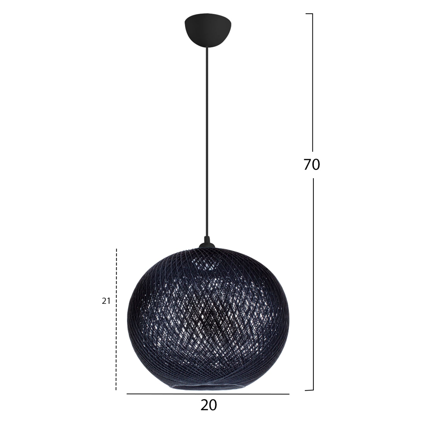 PENDANT CEILING LAMP HM7626.03 BLACK SPHERE, KNITTED ROPE, INDOORS