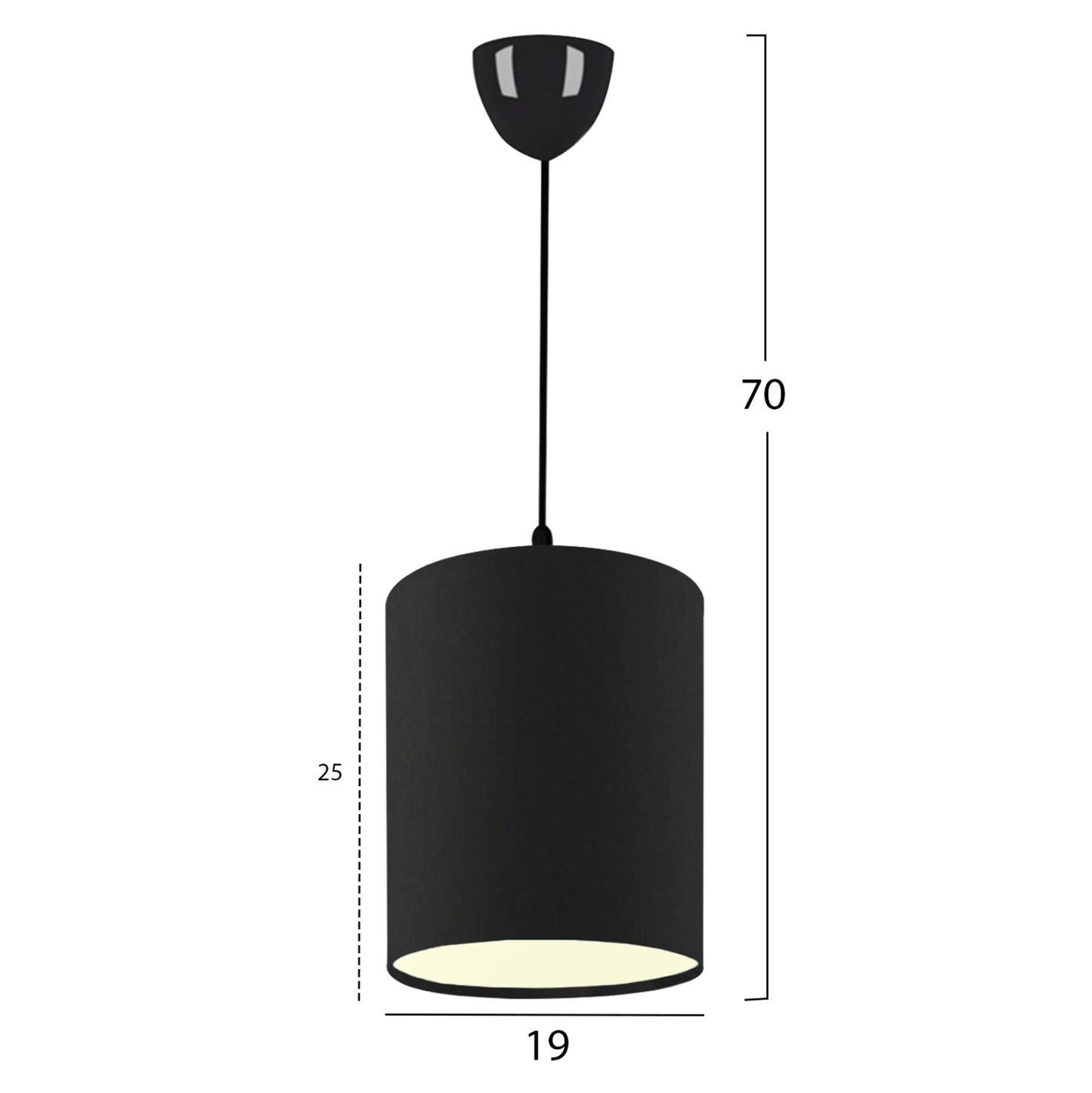 PENDANT CEILING LAMP HM7623.02 BLACK PILLAR, BLACK JUTE FABRIC DRUM SHADE