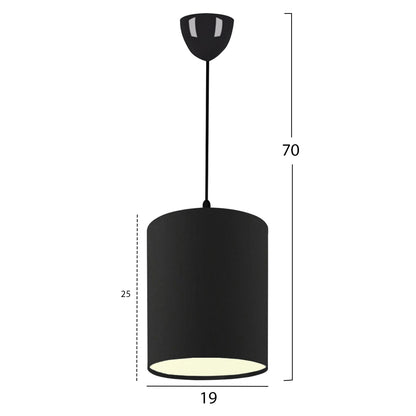 PENDANT CEILING LAMP HM7623.02 BLACK PILLAR, BLACK JUTE FABRIC DRUM SHADE