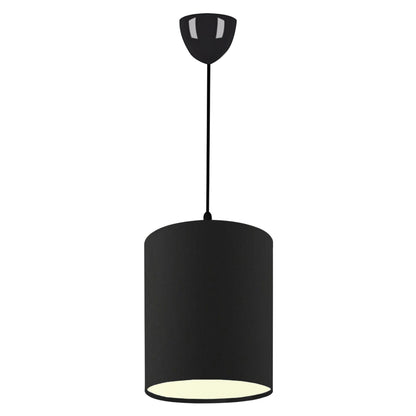 PENDANT CEILING LAMP HM7623.02 BLACK PILLAR, BLACK JUTE FABRIC DRUM SHADE