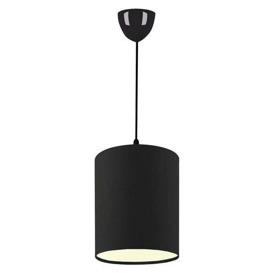 PENDANT CEILING LAMP HM7623.02 BLACK PILLAR, BLACK JUTE FABRIC DRUM SHADE