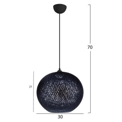 PENDANT CEILING LAMP HM7625.03 BLACK SLIGHTLY OVAL-SHAPED SPHERE, KNITTED ROPE, INDOORS