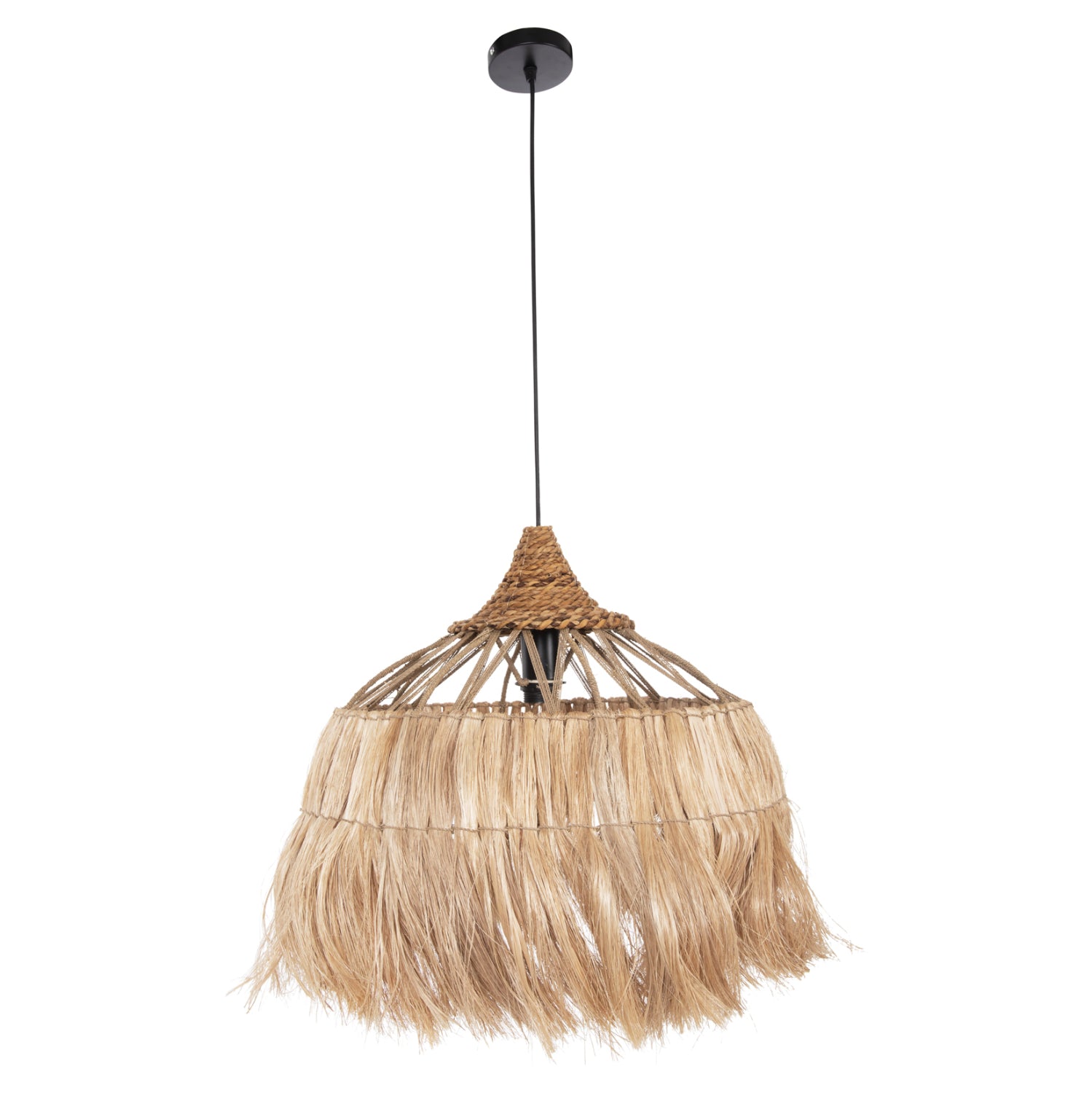 CEILING PENDANT ROMIL HM7764 CYLINDRICAL CAP ABACA FIBERS IN NATURAL Φ52x52-120Hcm.