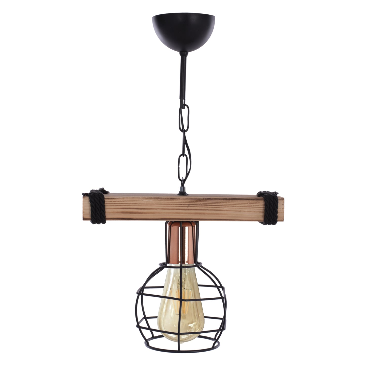CEILING PENDANT WITH WOOD AND METAL GRID 30x16x50Hcm.HM7680.01